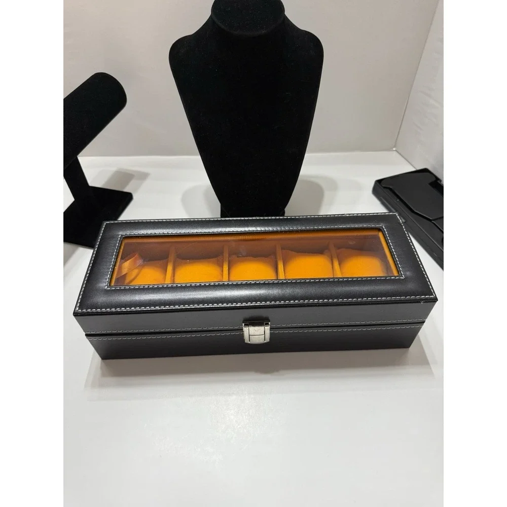 Watch Box, a 5 Slot Watch Case Organizer with Large Glass Lid, Removable Pillows
